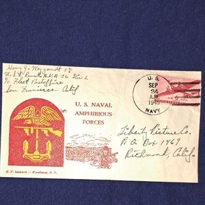 Vintage U.S. Naval Amphibious Forces First Day Cover With Air Mail Stamp